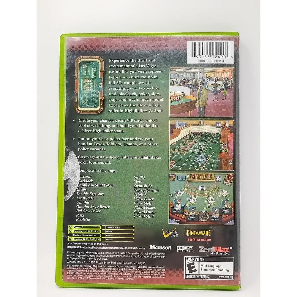 High Rollers Casino Microsoft Xbox 2004 Game Mud Duck Productions Strategy Sim